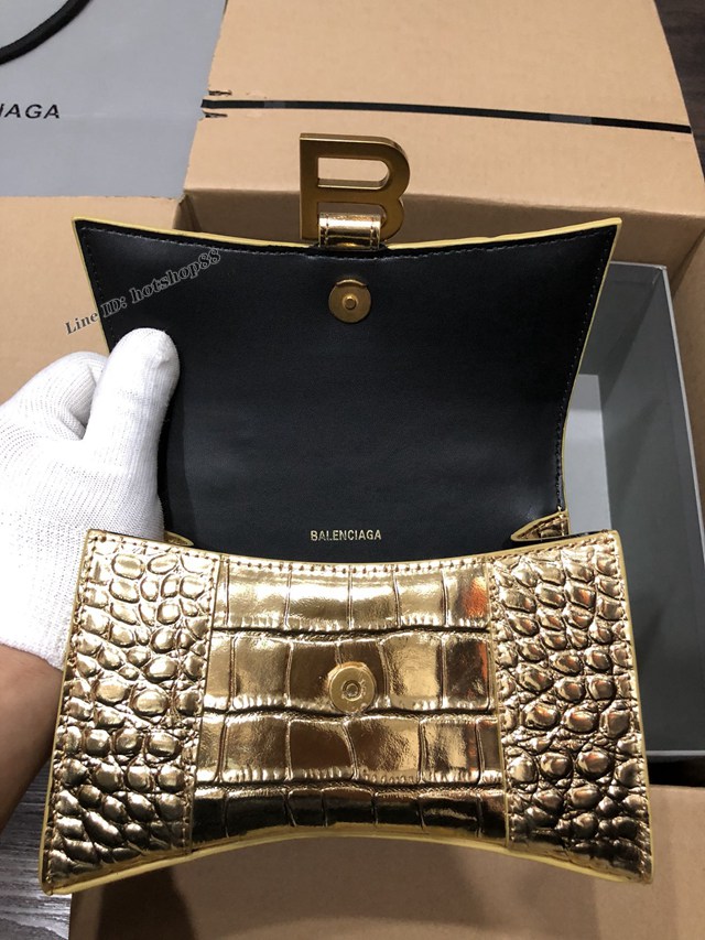 Balenciaga專櫃爆款小號手提女包 巴黎世家鱷魚金色金扣Hourglass沙漏包 fyj1657